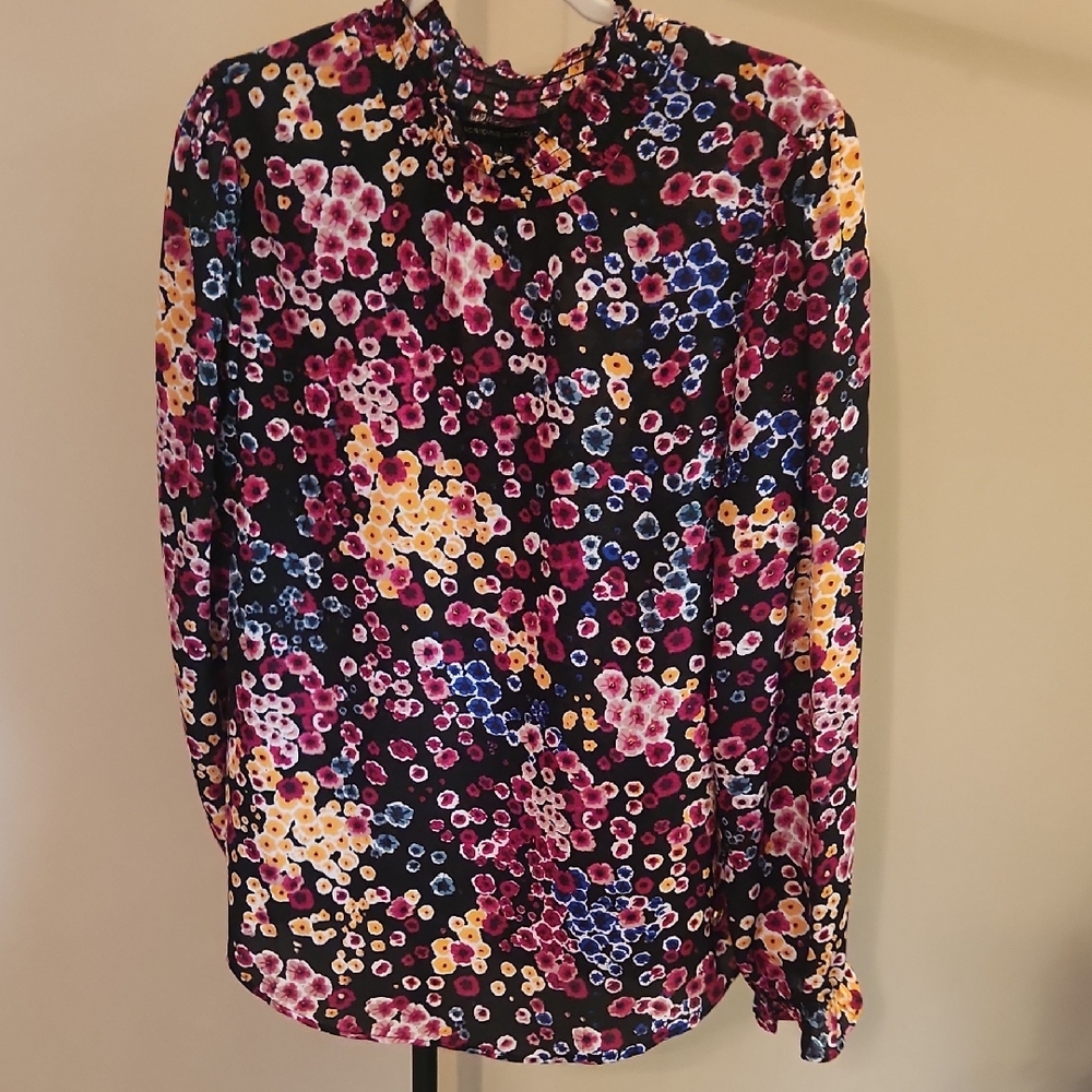 Adrienne Vittadini Black Multicolor Floral Blouse